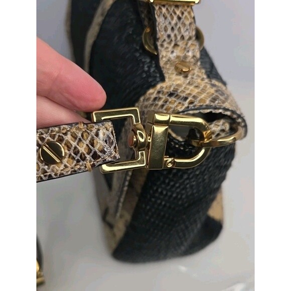 Tory Burch Snake‑Embossed Leather Hand Bag Detachable Shoulder Strap Goldtone Hw - Picture 11 of 16
